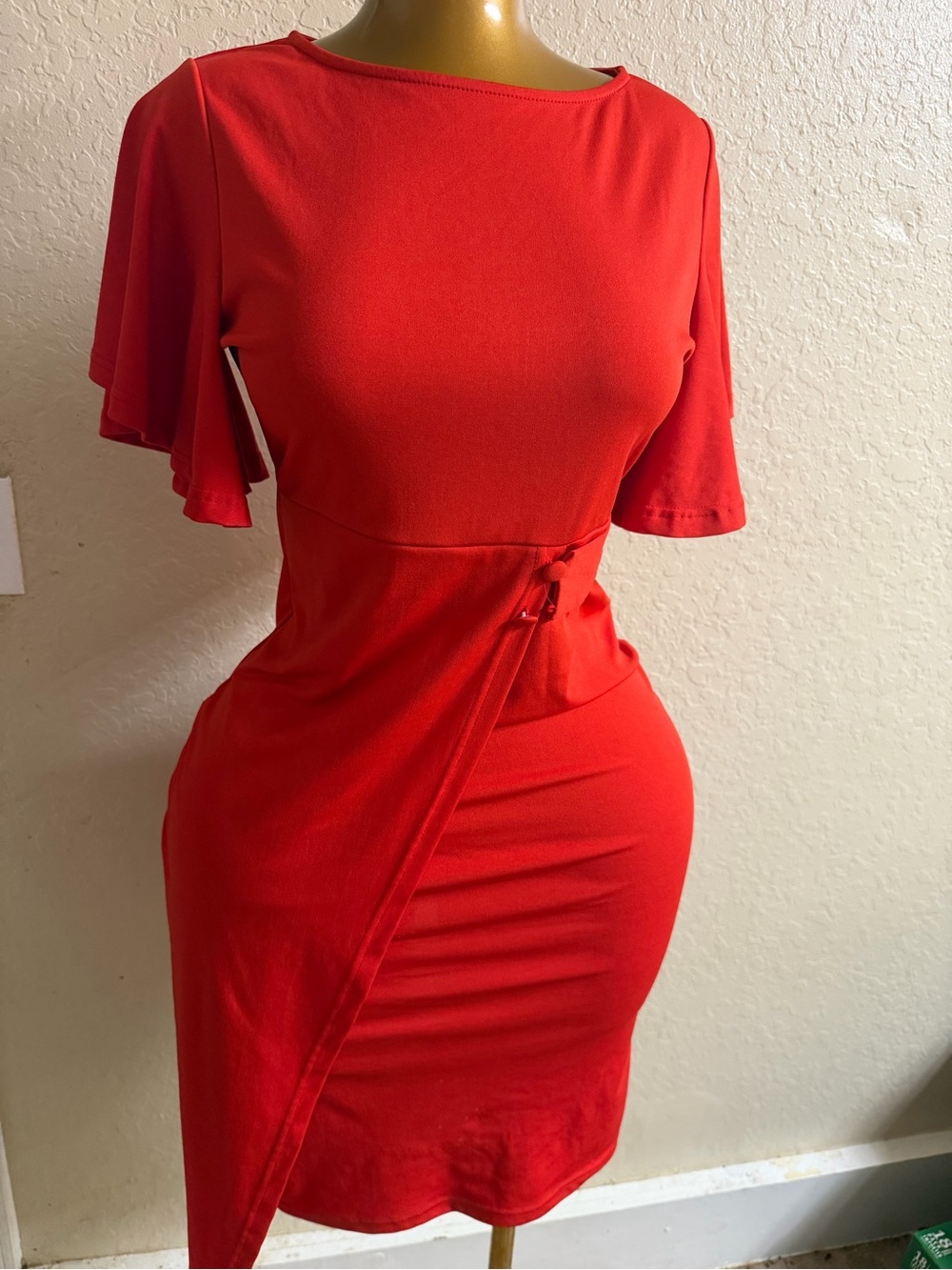 Red Asymmetric Wrap Dress - Women's Elegant Fit